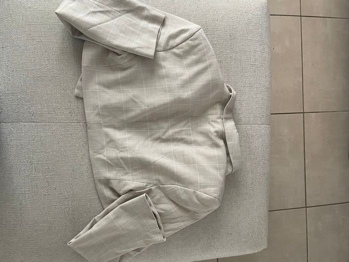 Blazer court à carreaux beige - photo numéro 2