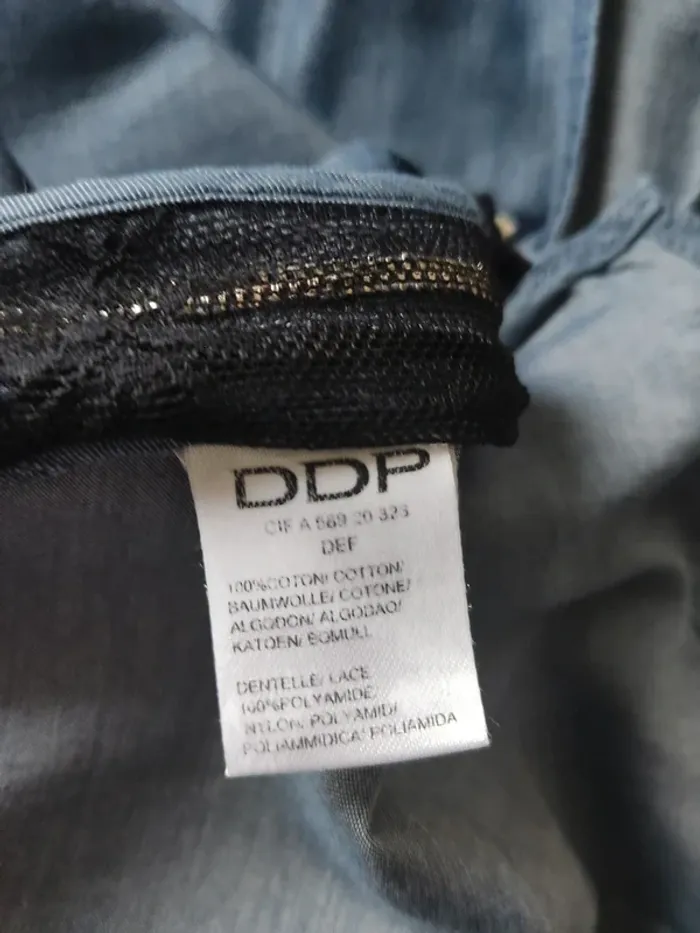 Blouse sans manches tissu impression jeans côté dentelle noire avec zips taille M DDP - photo numéro 10