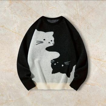 Knit Sweater Y2K Vintage Oversized 90s Taille   – Crewneck Old School Americain Streetwear Knit Cat Sweater Y2K Vintage Oversized 90s Taille M – Crewneck Old School Americain Streetwear