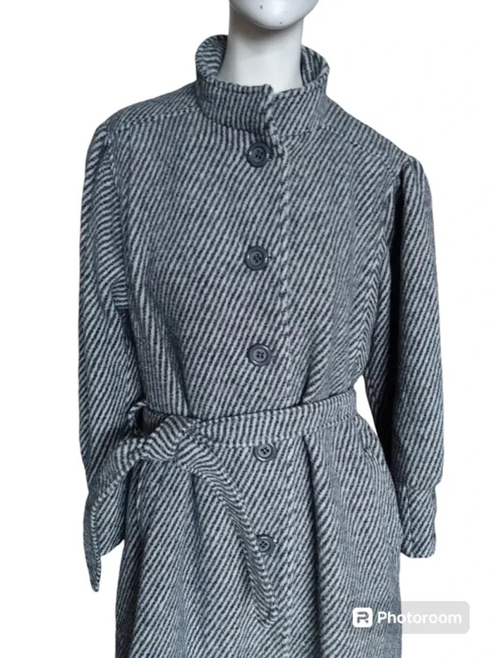 Manteau coat laine wool automne hiver vintage retro rayures - photo numéro 2