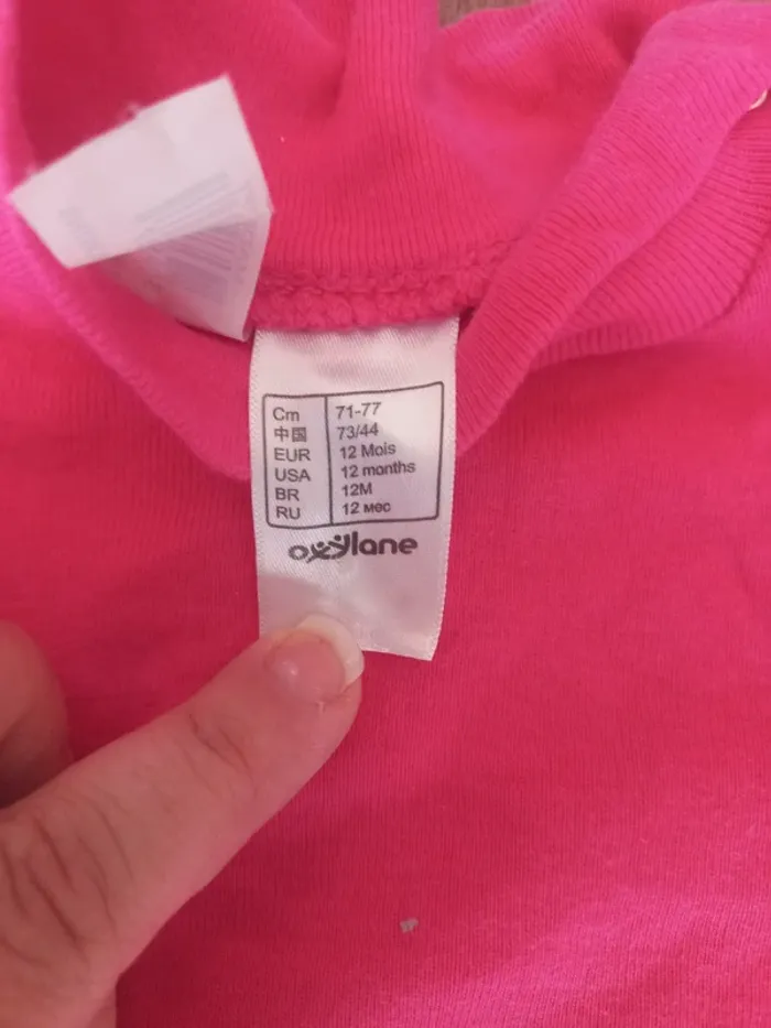 T-shirt rose manches longues oxylane 12mois 74cm - photo numéro 3
