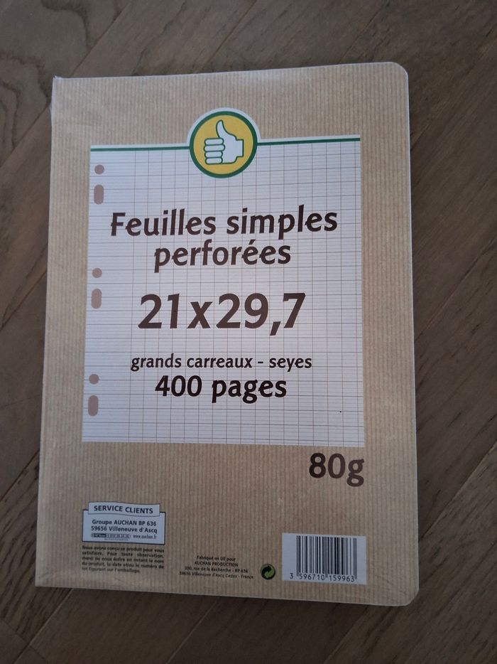 Feuilles simples grands carreaux, grand format, perforées