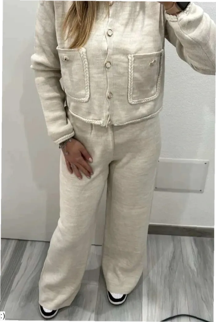 Ensemble Femme Veste Pantalon Maille Beige Cosy - Taille S Neuf Jamais Porté