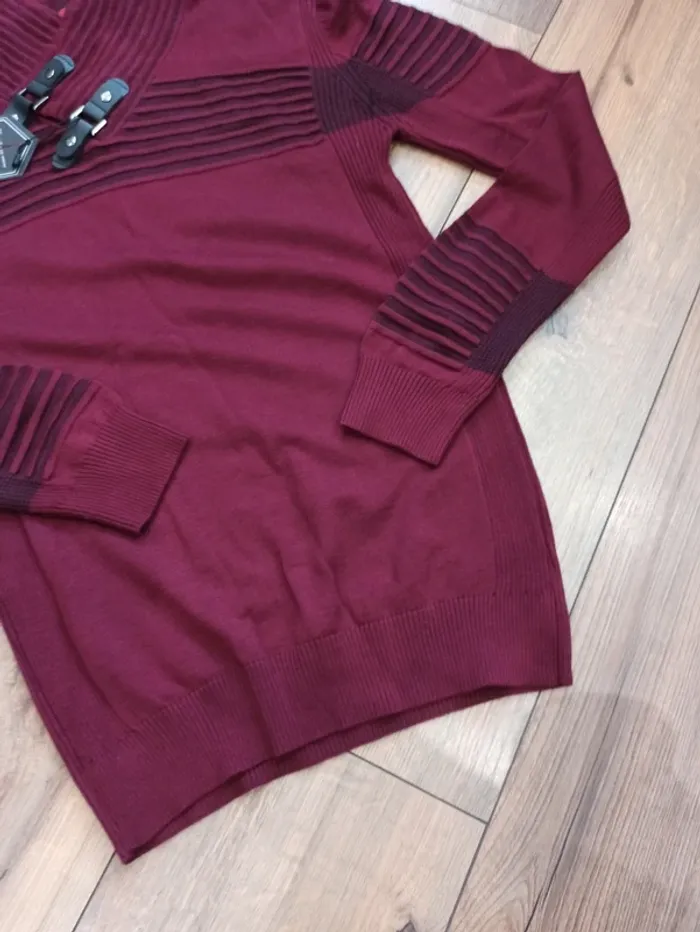 Pull bordeaux et noir homme manches longues XXL - photo numéro 4