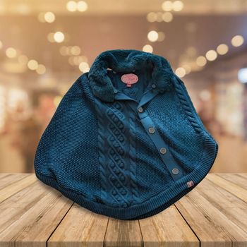 Capeline / Poncho Sergent Major - Maille Torsadée & Col Fourrure