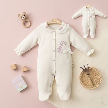 Dormeuse Bébé Fille 0–3 Mois Ivoire – Col Claudine Dentelé & Broderies Élégantes Cadeau Naissance
