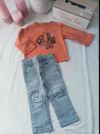 Ensemble tee-shirt manches longues et jean gris Tape à l'œil garçon 12 mois