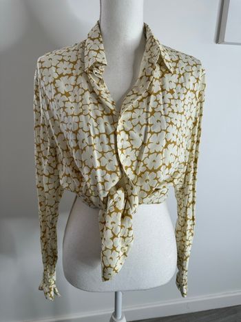 Chemisier à fleurs marron moutarde et blanc Sandro T40 L