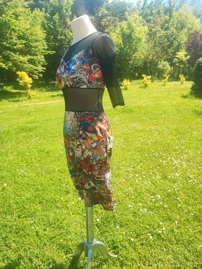 Magnifique robe sexy voile imprimé multicolore original atypique festival Ayapana taille XS 34 S 36 - photo numéro 9