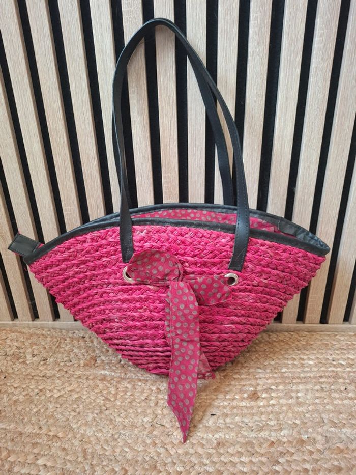 Sac cabat bandoulière rotin maille rose fushia - photo numéro 2