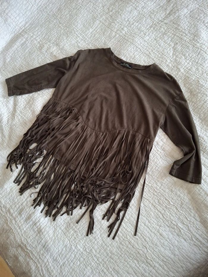 T-Shirt franges kaki Bershka taille M - photo numéro 8