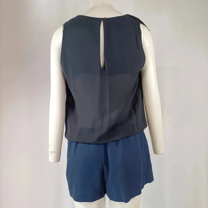 Combishort Maje bleu marine drapé à volants – taille 38 fluide - photo numéro 4