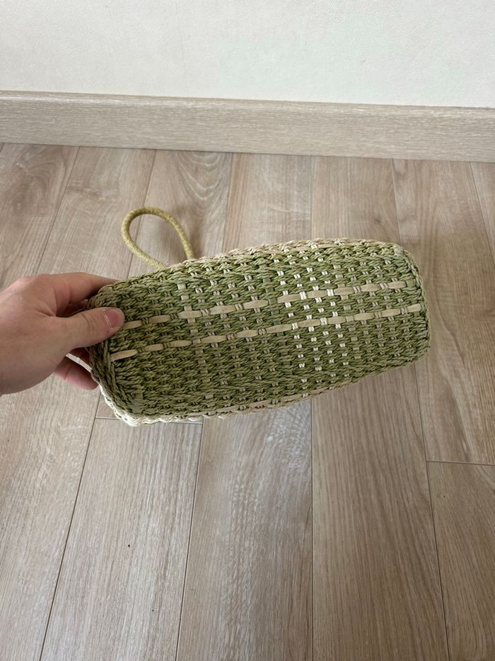 Panier cabas tressé naturel/vert