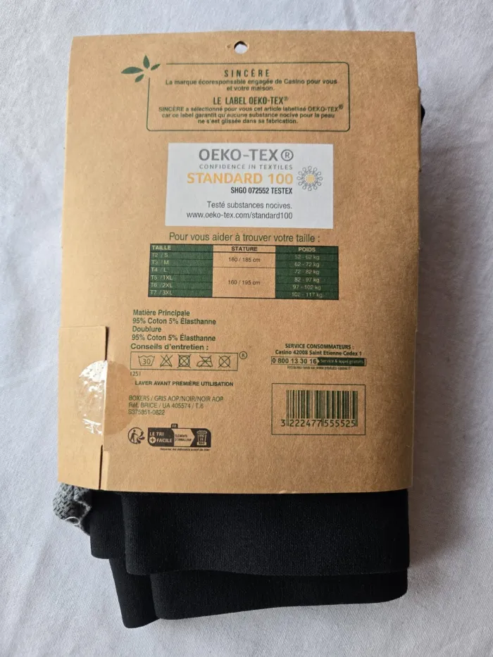 3 boxers taille 6/XXL noir, gris et blanc marque Sincère Label Oeko-Tex - photo numéro 2