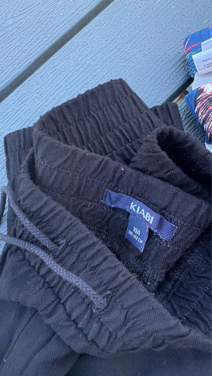 Lot de 3 pantalons sarouel et legging taille 10 ans fille : noir, bleu et rose - photo numéro 3