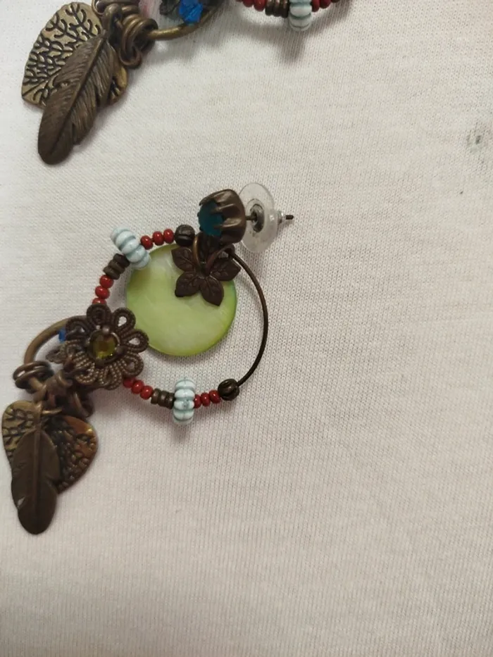 Boucles d'oreilles pendantes - 8,5 cm - charmes coccinelle, plume, arbre de vie - photo numéro 5