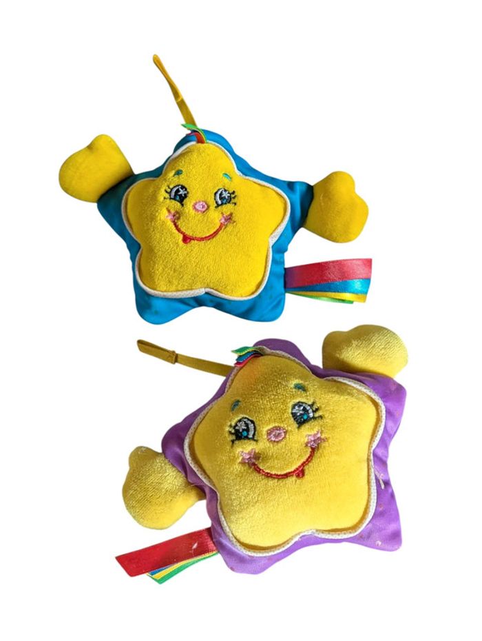 Vintage - peluches étoiles bleu violet jaune Fisher Price