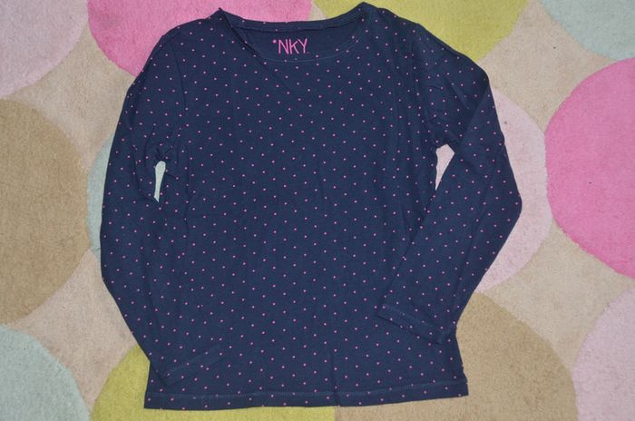 T shirt 6 ans marine a pois rose