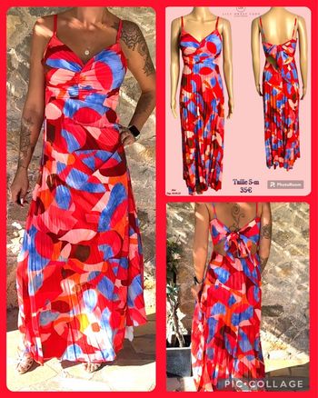 ❤️ROBE LONGUE PLISSÉE DOS NU IMPRIMÉ – MARQUE NON PRÉCISÉE – TAILLE S/M – SOLDÉE -70% ❤️