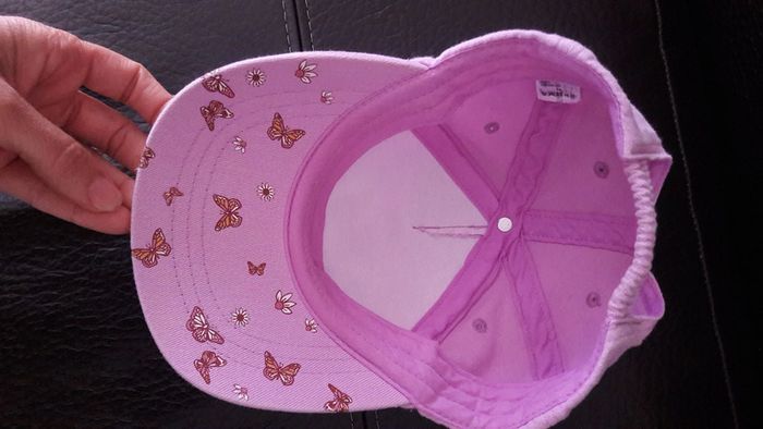 Casquette , violet clair, motif papillon , tour de tête 52cm - photo numéro 6