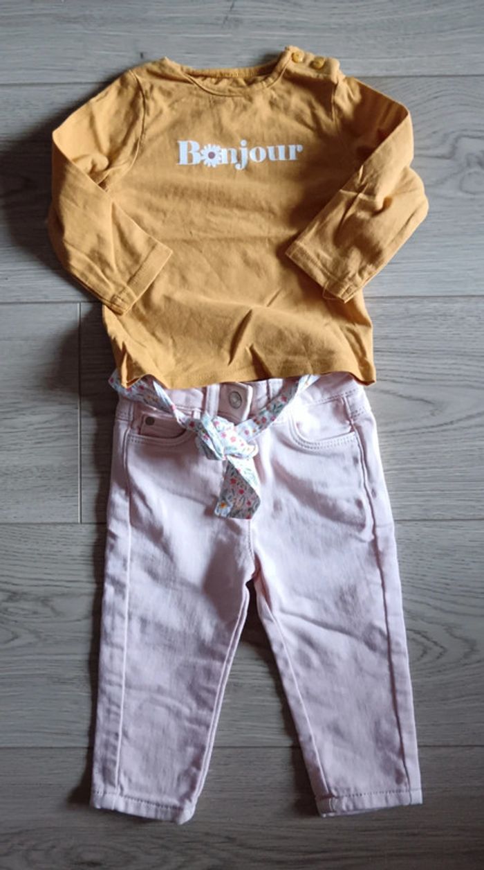 Ensemble pantalon tee shirt manches longues bonjour fleurs 9 mois