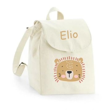 Sac à dos maternelle personnalisé prénom - Lion mignon - Sac crèche 100% coton bio - Rentrée enfant - Cadeau garçon ou fille