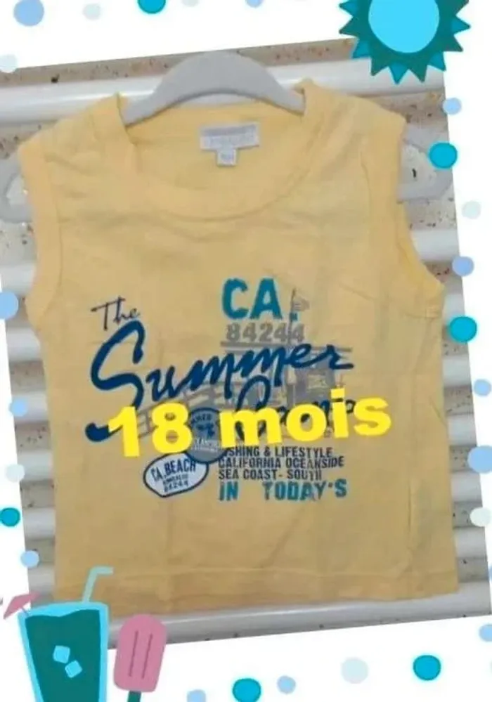 Débardeur jaune motif bleu Kimbaloo Taille 18 mois