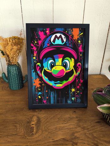 Affiche poster A4 (21×29,7 cm) Mario Nintendo pop art street art fluo coloré déco gamer