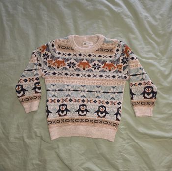 Pull jacquard H&M - Motifs renards & pingouins - 18/24mois