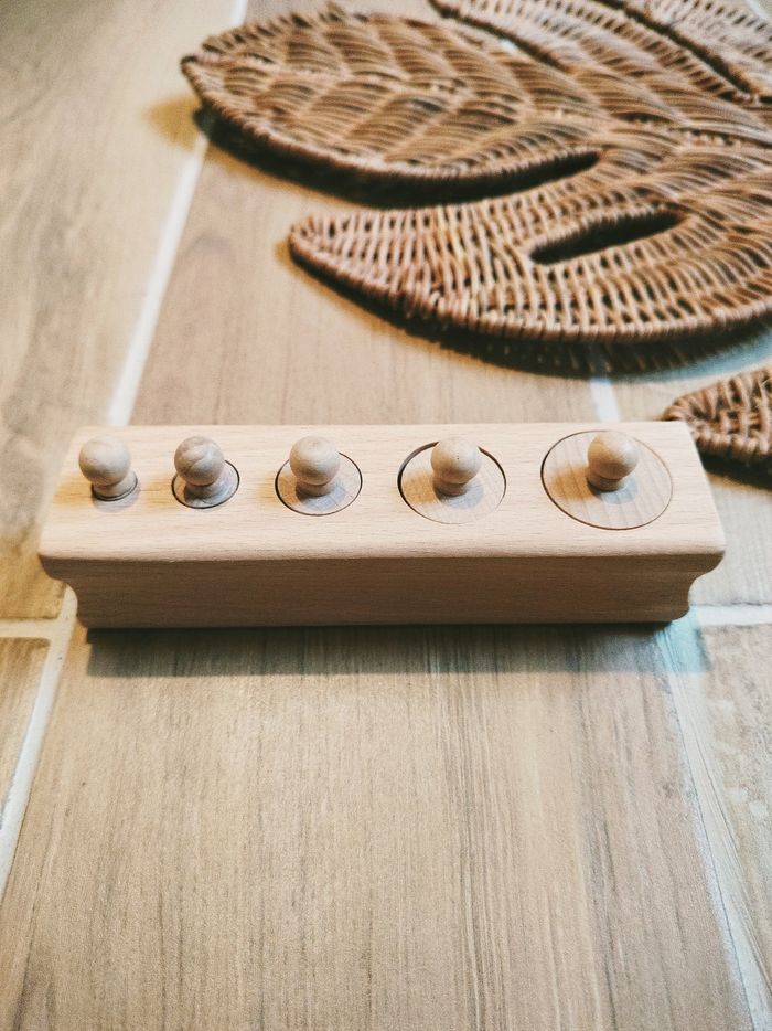👶Jeu perception dimensionnelle - Bloc cylindres /poids en bois Montessori - photo numéro 2