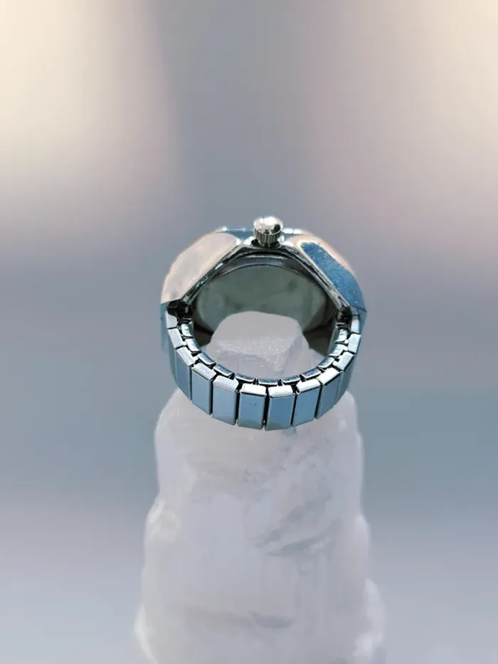 Bague Montre Argentée Cadran Carré Noir - photo numéro 5