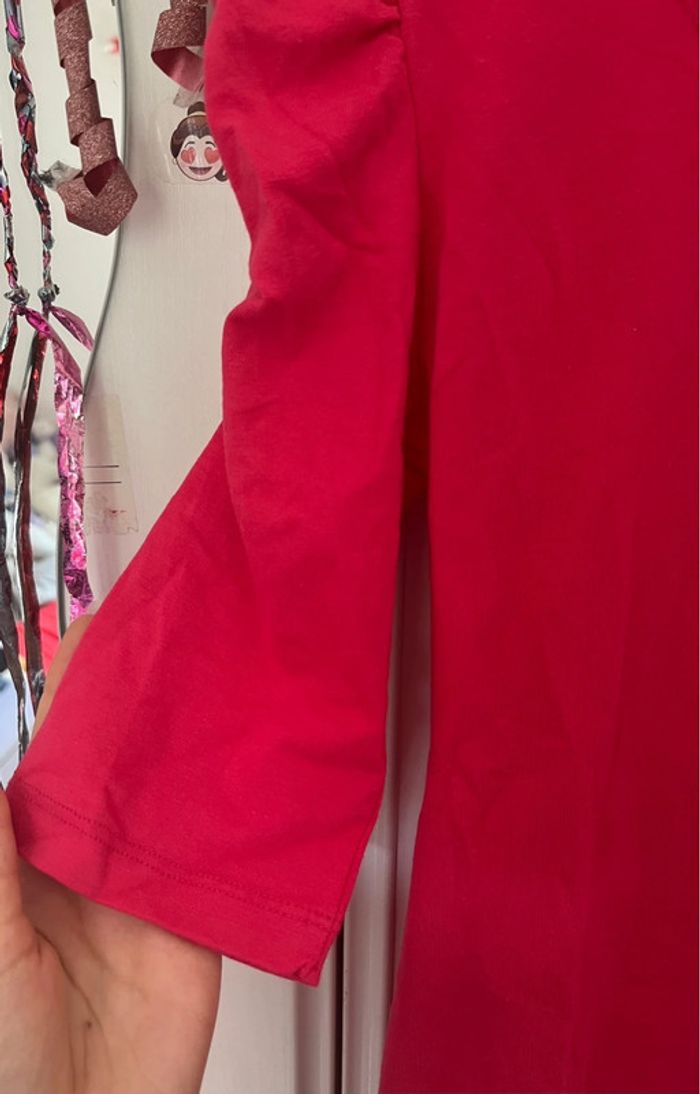 Pull col rond, manches bouffante qui arrive au-dessus du coude, fuchsia, Etam, M, 95% coton - photo numéro 4