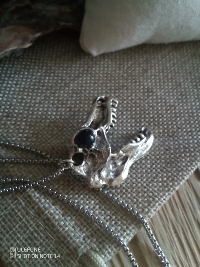 Collier tête de dinosaure avec pierre obsidienne - photo numéro 4