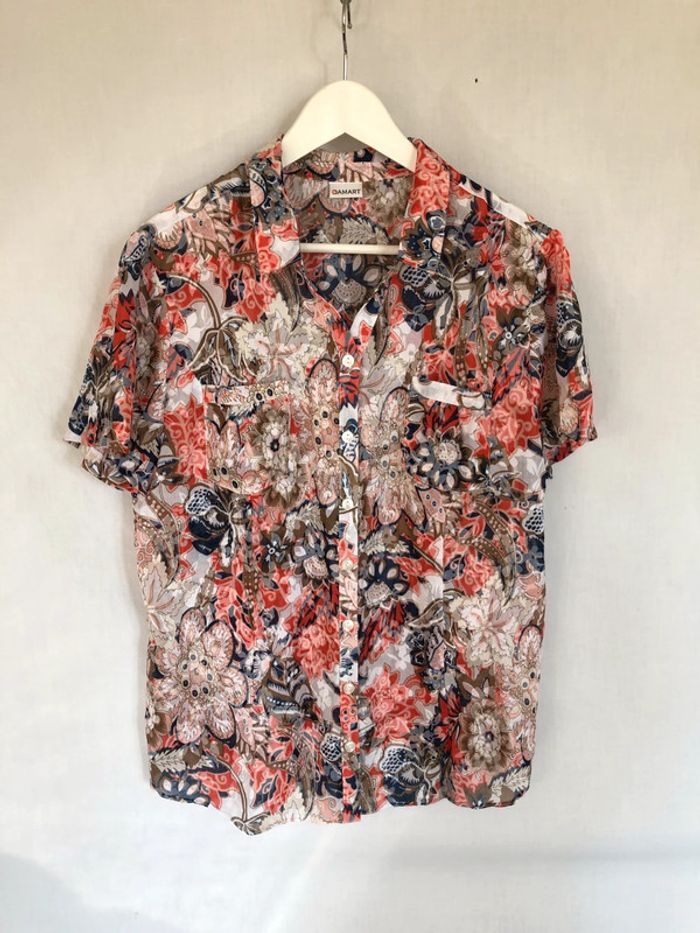Chemise tons de rouge et noir fleurie taille 48 Damart bon état - photo numéro 4