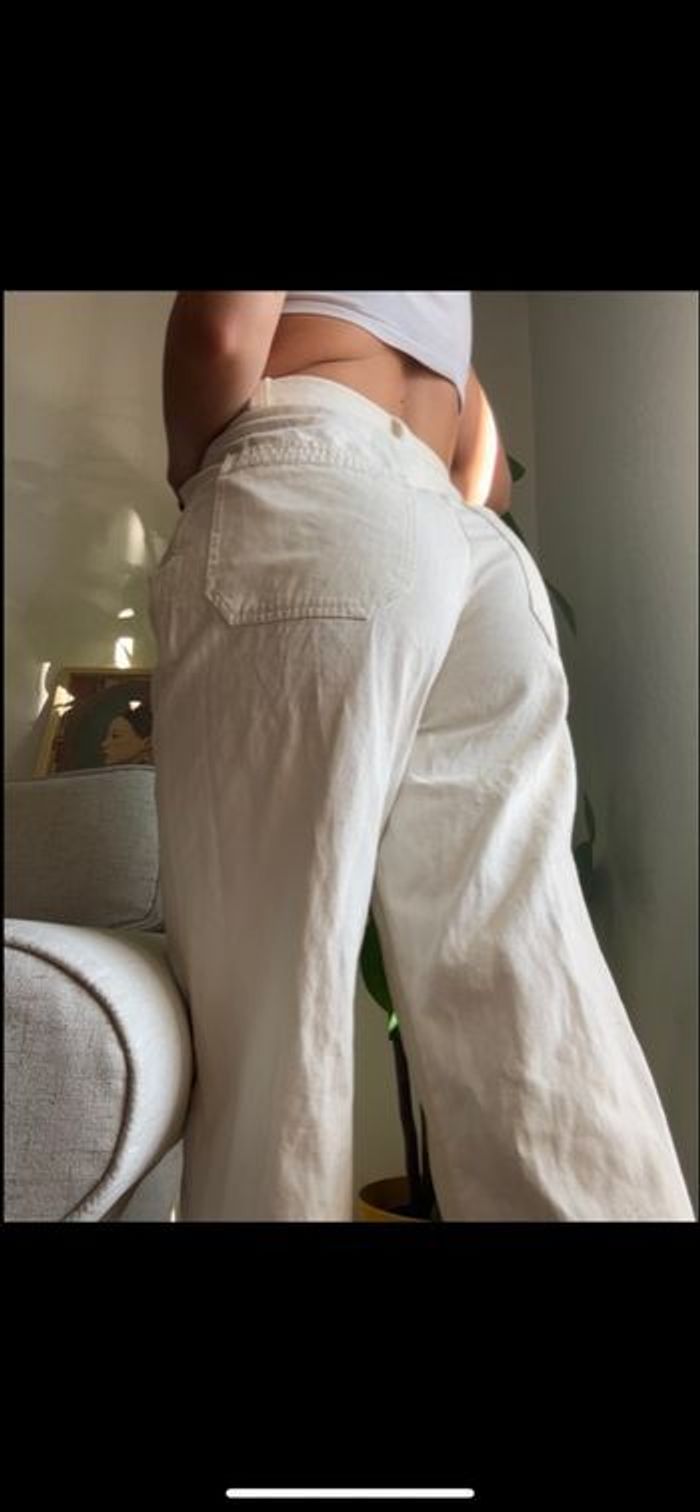 Pantalon blanc collusion avec écriture à l’avant colorée - photo numéro 3