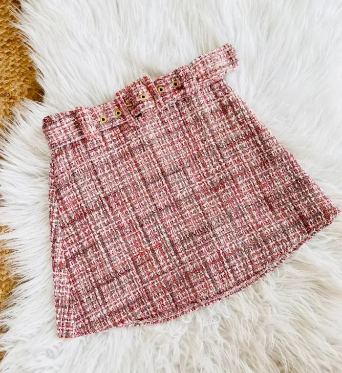 Jupe trapèze en tweed rose - photo numéro 3