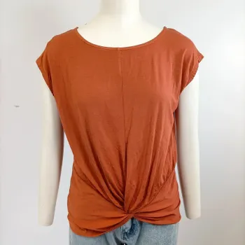 T-shirt torsadé orange rouille taille L coupe fluide casual chic A626
