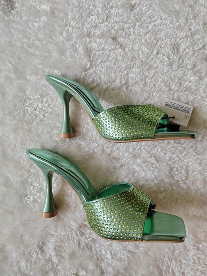 Mules vertes métalliques strass taille 37 ZARA - photo numéro 4