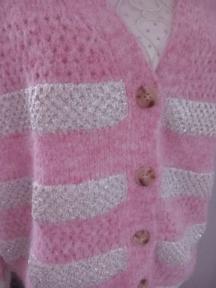 Sublime Gilet femme laine taille unique 36 au 42 rose argenté - photo numéro 3