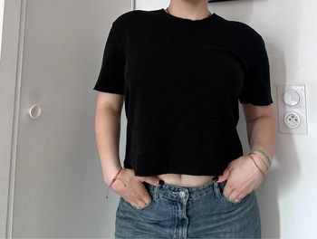 Pull fin col rond Zara – Taille S – Manches mi-longues – Noir