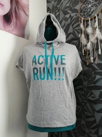 Tee-shirt de sport à capuche gris et turquoise/ crivit / (S)