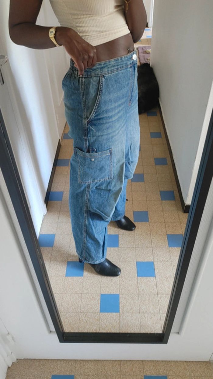 Pantalon baggy cargo taille S oversize nombreuses poches et resserrage bas pantalon - photo numéro 6