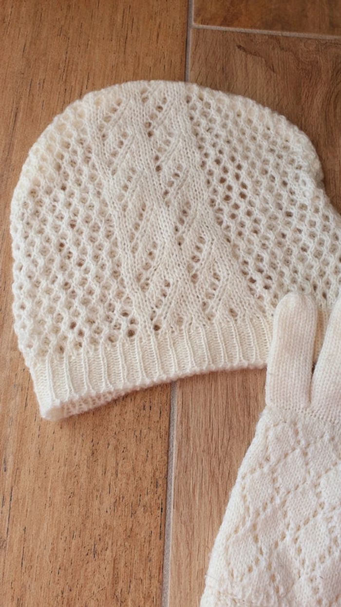 Gants + bonnet femme blanc - photo numéro 2