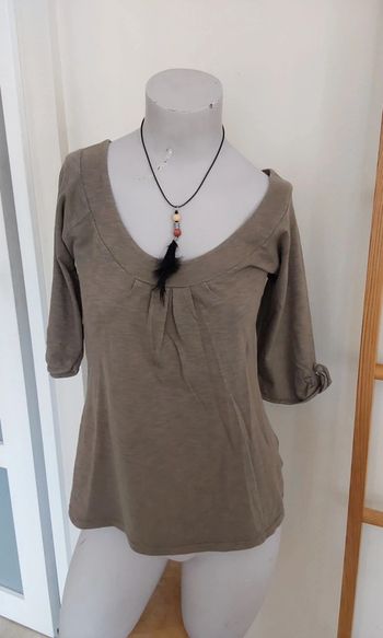 Blouse manches 3/4 marron kaki T 34/36