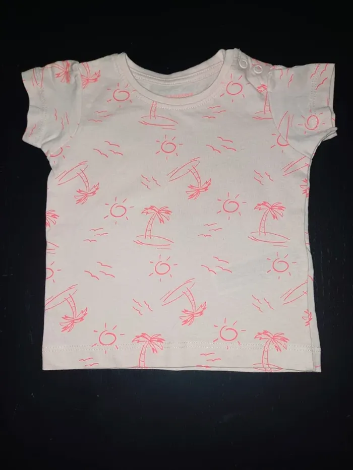 Tee-shirt rose 3/6 mois 68 cm primark motif palmier soleil
