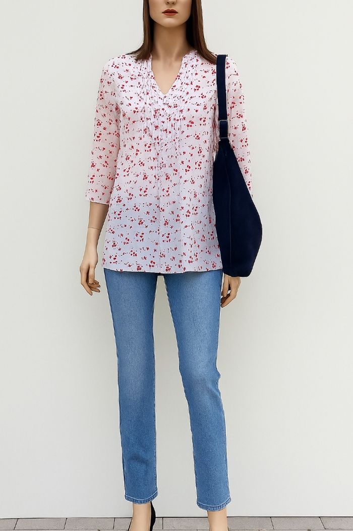 Vero Moda Blouse Manches 3/4 TXS - Blanc&Rouge- Col Tunisien-Légère & Fleurie - TBE - photo numéro 2