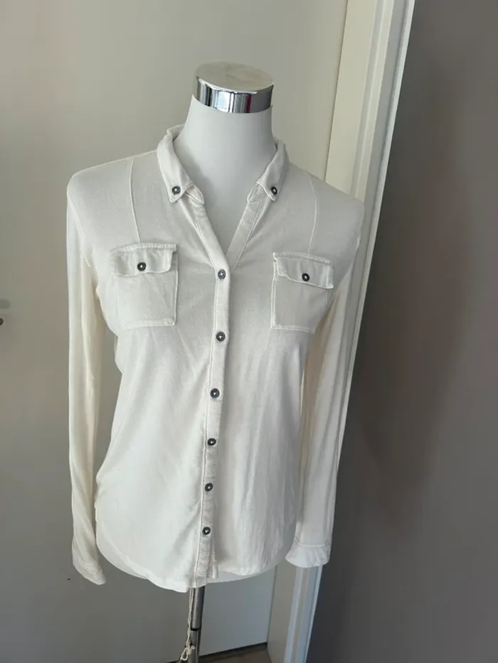 Monoprix, blouse, top, haut chemise blanc, écru, manches longues, taille 1/36