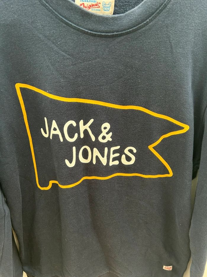 Sweat-shirt bleu marin et jaune - en coton jack & jones - taille L - photo numéro 2