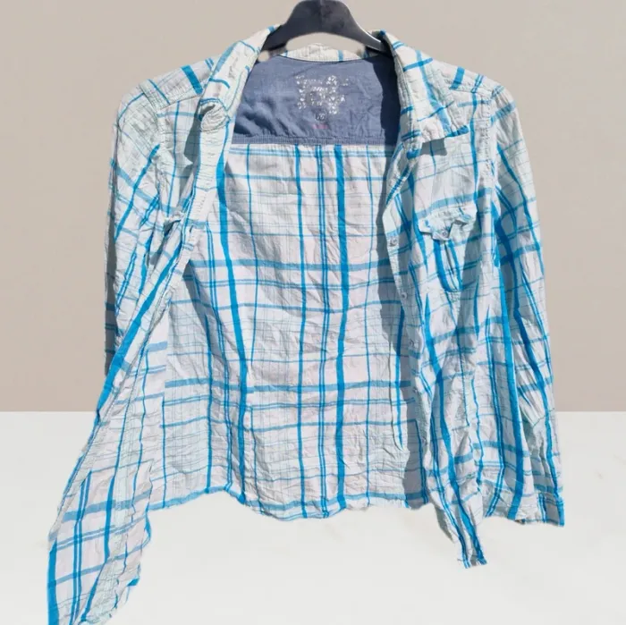 Chemise manches longues à carreaux bleu & blanc - K.Woman - Taille 16 ans - photo numéro 2