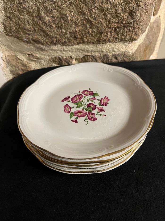 Magnifique lot de 6 petites assiettes à dessert ou fromage Liserons Roses de Gien Avec - photo numéro 9